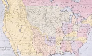 Karta som visar lokaliteterna för de indiska stammarna i USA 1833, illustration från "The Indian Tribes of North America, Vol.3", av Thomas L. McKenney och James Hall, pub. av John Grant (färg litho